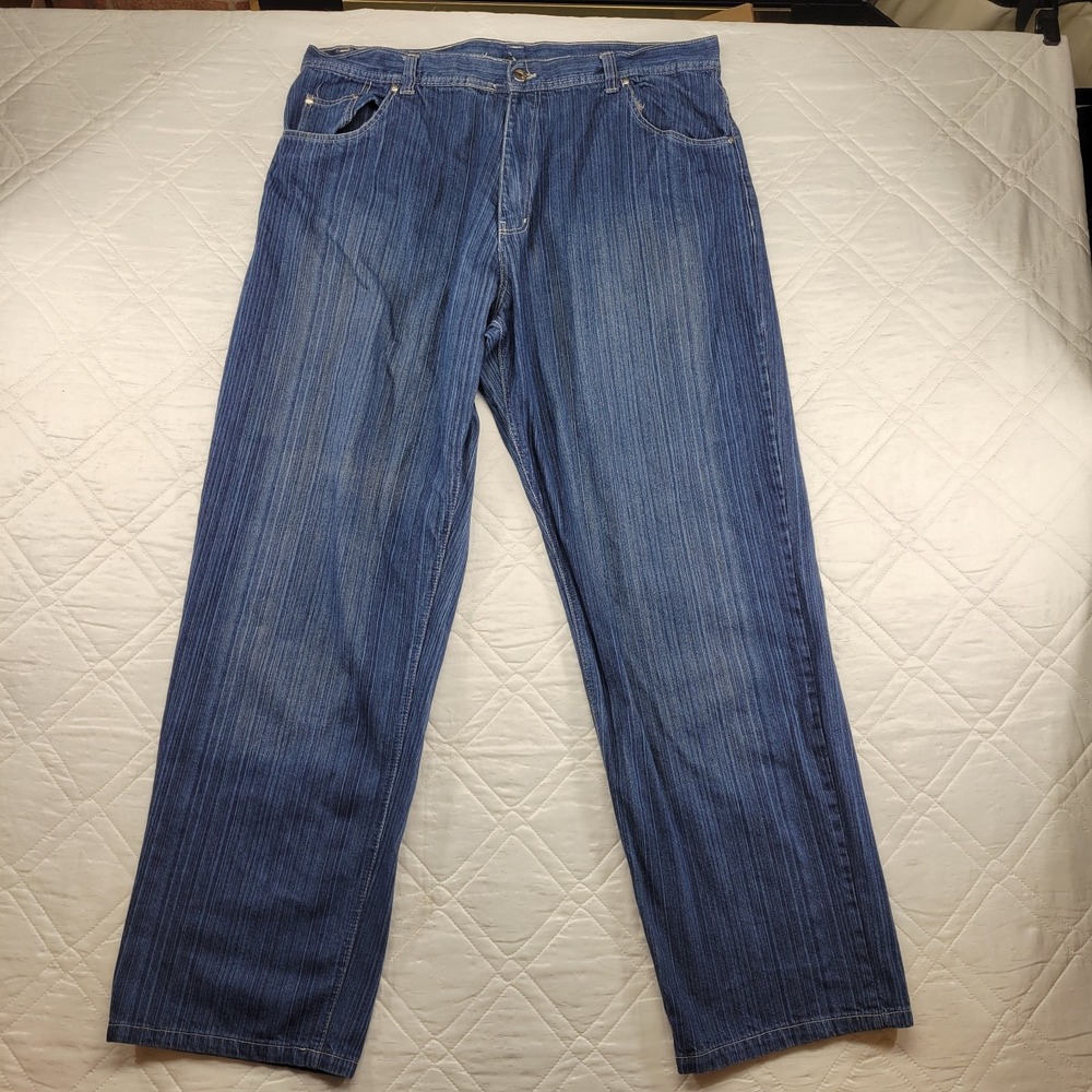 Makaveli Jeans Vintage wide leg stained and distressed blue jeans size 42X35